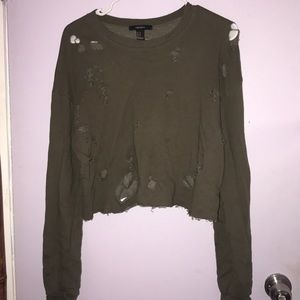 Distressed long sleeve top